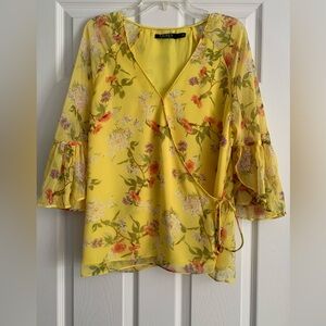 Women’s Lauren Ralph Lauren Floral Yellow 3/4 Sleeve Layered Blouse Size Large